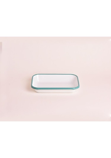 Emaye 22x16cm Meze Tabağı Beyaz - Kordon Turkuaz Mavi