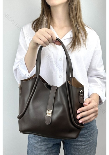 Çanta 68, Yavrulu Yumuşak Deri, Ayarlanabilir Askılı, Kadın Çanta, Acı Kahve Kahverengi