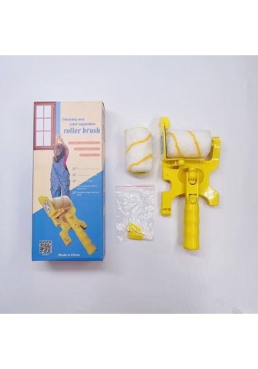 Aubyhe Duvar Boyama Aracı - Tam Yönlü Köşe Tamir Rulosu Ve Fincanlı Fırça Seti Sarı Uzun Saplı Paket: 1 Fırça + 2 Rulo + 2 Fincan