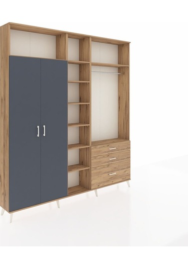 Arges Dolap 9 Raflı 3 Çekmeceli 2 Askılı 220x30x243 Çam-antrasit/çam Antrasıt/atlas Çam