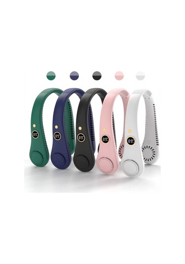 Padalink Usb Şarjlı Boyun Bağcıklı Süngersiz Fan - Dijital Göstergeli, Kolay Taşınabilir, Mini, Hareket İçin Uygun, Pembe 1500 Mah Batarya
