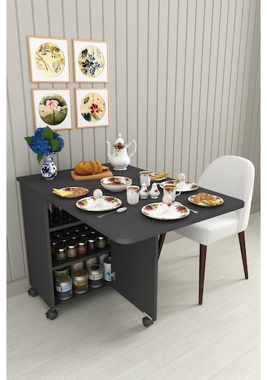 Asra Trend %100 Mdflam 105cm Mutfak Adası Yemek Masası Kahve Köşesi Ma-01 Antrasit Antrasit