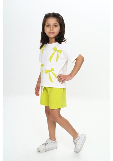 Toontoy Kız Çocuk Fiyonk Baskılı Şortlu Takım Açık Yeşil