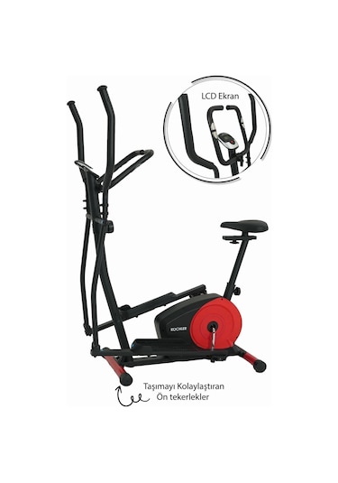 Kochler 2'si 1 Arada Nabız Ölçer Kondisyon Bisikleti - Egzersiz Aleti - Eliptik Bisiklet - Kondisyon Aleti Siyah