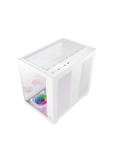 Gametech Prime V2 RGB Tuş Kontrollü 7x120 MM Fan Oyuncu Bilgisayar Kasası Beyaz