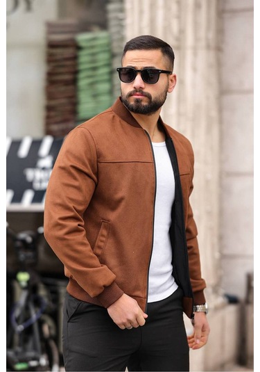 Unisex Süet Kolej Ceket - Günlük Ve Spor Kombinlerin Vazgeçilmezi Kahverengi Süet
