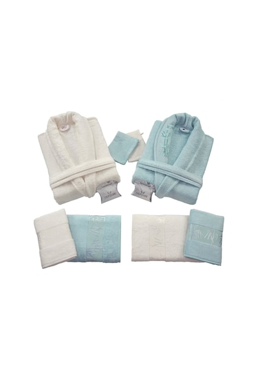 Nurpak Bambu Aile Bornoz Seti Mint Krem