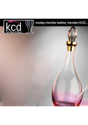 Kcd Soprano Pembe Dekor Yaldızlı Desenli Kapaklı Cam Şişe Sürahi