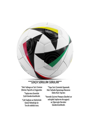 Pompa Hediyeli No:5 Futbol Topu Dayanıklı Tpu Halı Saha Sert Zemin Uyumlu Dikişli Ft515 Çok Renkli