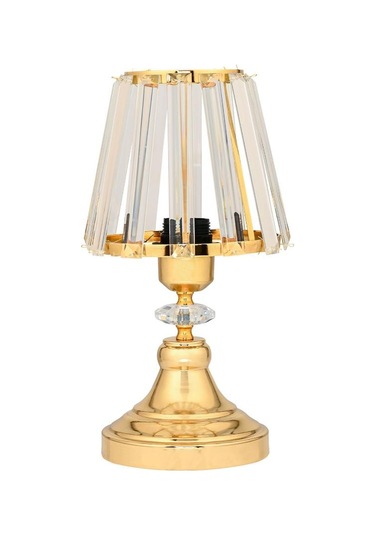 Gerçek Kristal Cam Başlık Gold Metal Gövdeli 2'li Yatak Odası Abajur İki Adet Gece Lambası Gold