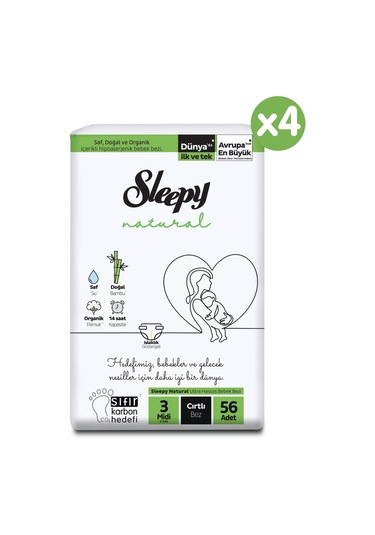 Sleepy Natural Ultra Paket Bebek Bezi 3 Numara Midi 224 Adet