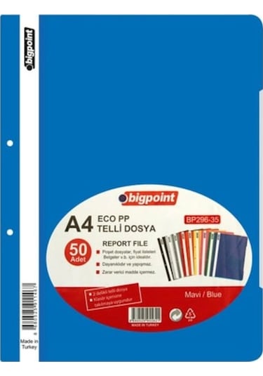 Bigpoint Eco PP A4 Telli Dosya Mavi 10'lu 500 Adet