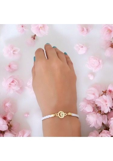 Archin Baba Temalı 14 Ayar Altın Plakalı Doğal Beyaz Derili Ay Motifli Hediye Bileklik-477sembol Baba