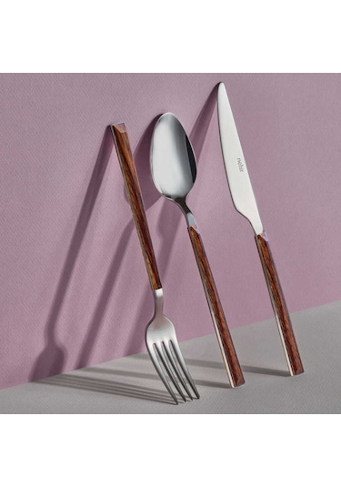 Nehir Bambu Ahşap Görünümlü 36 Parça Çatal Kaşık Bıçak Takımı Ahşap