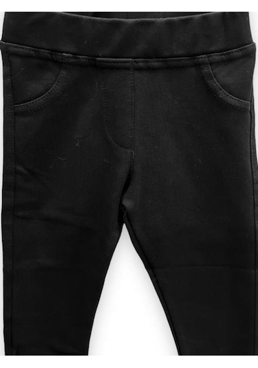 Kız Çocuk Beli Lastikli Pamuklu Tayt Pantolon-11455 SiYAH
