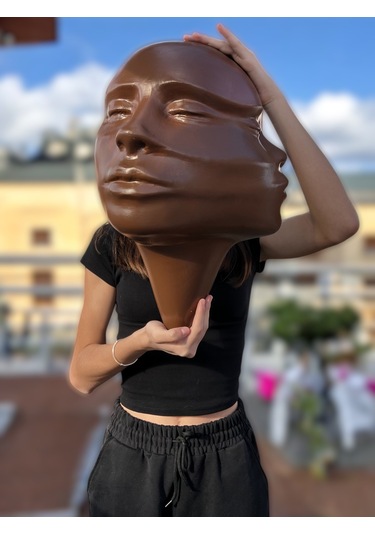 Soyut 3d Yüz Heykeli Modern Duvar Sanatı El Yapımı Dekoratif Mask 48x32 Cm Çağdaş Heykel Duvar