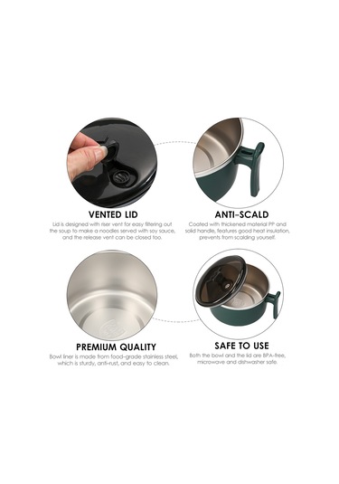 Neevoyu Yeşil Isı Yalıtımlı El Kolu 1000ml 304 Paslanmaz Çelik İç Kabuklu Mikrodalga Uyumlu Yemek Kutusu - Çorba, Makarna, Öğle Yemeği İçin Pratik Kap Yeşil