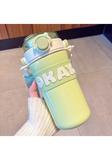 Velvettides Kişilik Alfabe Termos Bardak Taşınabilir Pipet Su Bardak Erkekler Ve Kızlar Su Bardak Öğrenci Spor Su Şişesi Yeşil