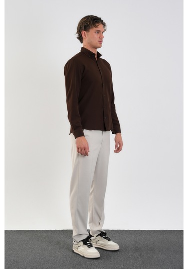 Redline Flex Slim Fit Yumuşak Kolay Ütü Nefes Alan Erkek Gömlek Kahve