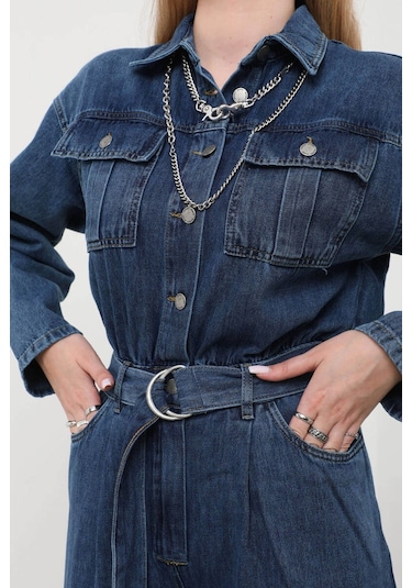 Kadın Oversize Jean Tulum Koyu Mavi 001