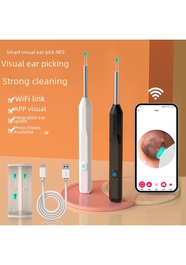 Geeroyoo 2023 Yeni Nesil Ne6 Kablosuz Wifi Endoskopik Kulak Temizleyici, Hd Kameralı Görünür Kulak Kaşığı Ve 8 Parça Aksesuar Seti Siyah