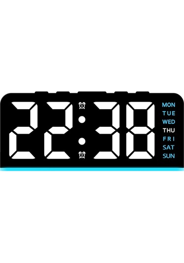Gh8033 Led Dijital Saat Tarih Sıcaklık Göstergesi Ortam Işığı Çift Alarm Akıllı Masaüstü Saati - Siyah Kasa / Mavi Işık Siyah Kabuk / Mavi Işık
