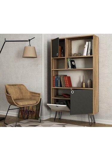 Dekorister Exclusive Karamel Kitaplık Ceviz-Antrasit