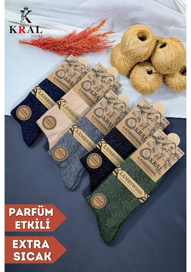 Kral Socks Kışlık Termal Etkili Lambswool Kuzu Yünlü Unisex Çorap 5'li Paket Çok Renkli