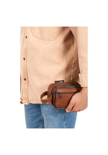 Newish Polo Erkek Bileklik Kemerli Portföy Clutch Traş Kozmetik El Çantası New344 Taba