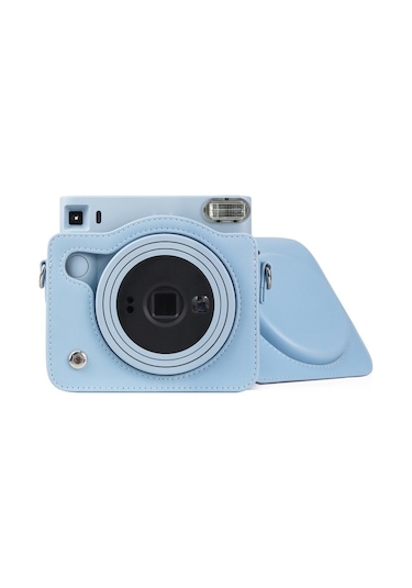 Sones Fujıfılm İnstax Square Sq1 Uyumlu Askılı Tam Vücut Pu Deri Kılıf Kamera Çantası Mavi