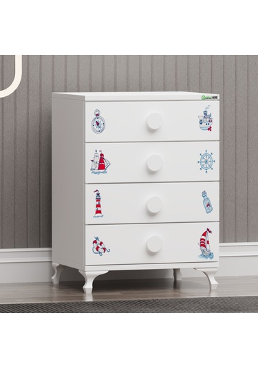 Elegant Mdf Çıtalı Beşik + Şifonyer - Denizci Beyaz