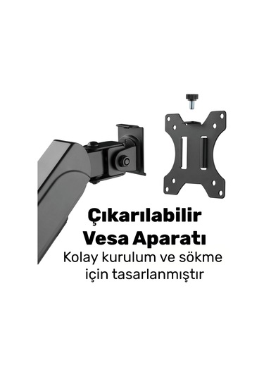 Npo Std48036e Airgrip 17"-27" Ergonomik 360 Amortisörlü Vesa Üçlü Kol Monitör Tutucu