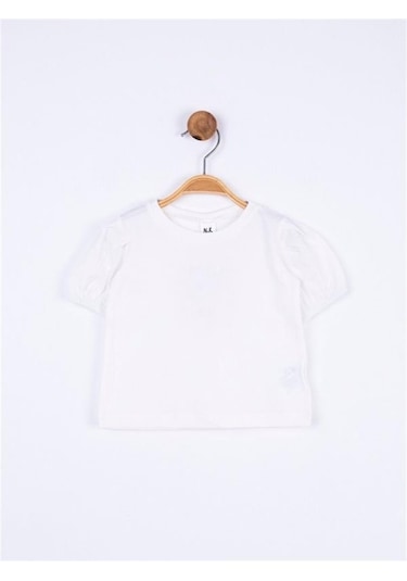 Nk Kids Kız Bebek Pamuklu Kısa Kol Kol Büzgülü Basic Tshirt-11691 Krem