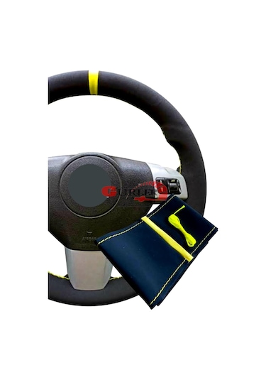 Vw Golf 4 Uyumlu Dikmeli Direksiyon Kılıfı Alkantra Sarı Yüzüklü