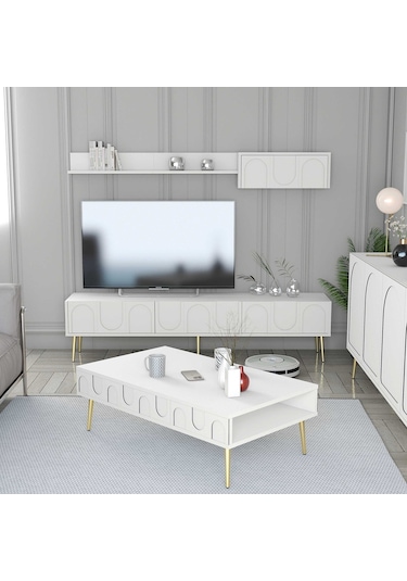 Variant Lyon Duvar Raflı Tv Ünitesi - Beyaz / Altın