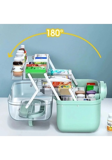 Bosphorusboutique02 3 Katlı Green İlaç İlk Yardım Çantası, Açık Yeşil, 100% Kaliteli Plastik, Aile Kullanımı İçin Açık Yeşil