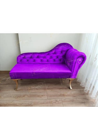 Ters Kol Dekoratif Bihter Koltuk Josefin Puf 120 Cm Gold Ayak Eflatun