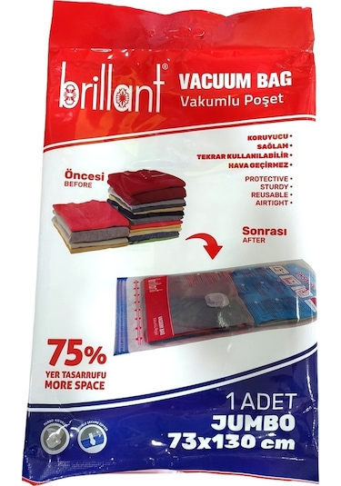 Brillant Vakumlu Hurç, 5li Set, Jumbo Boy 73x130 Şeffaf