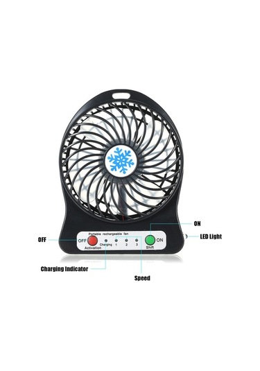 Fortunelane Usb El Fani Masaüstü Ofis Dışarıda Kullanıma Uygun 3 Hızlı Regülasyonlu Yeşil Led Işıklı Taşınabilir Fan