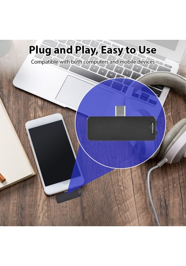 Suofeng Kablosuz Type-c 360 Çok Yönlü Mikrofon, 3 Dizili Gürültü Önleyici, Hızlı Kurulum, Siyah M10