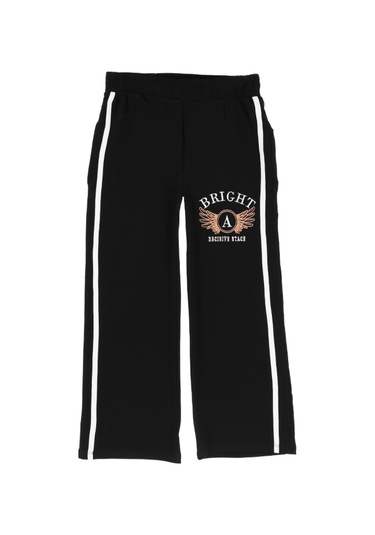 Kız Çocuk Eşofman Alt-2 İplik-nakış Baskılı-geniş Paçalı 13-16 Yaş 12401 Siyah