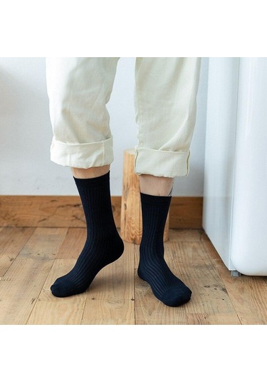 Koyu Gri Klasik Moda Erkek Uzun Tüp Pamuk Spor Uzun Çorap Koyu Gri