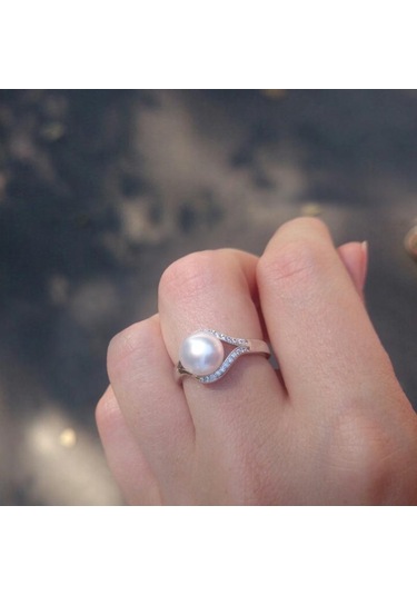 Pembe Lsooyh Inci Takı Doğal Tatlı Su Inci Yüzükler Kadınlar Için Moda Kadın Kübik Zirkonya Cz Yüzük Pembe