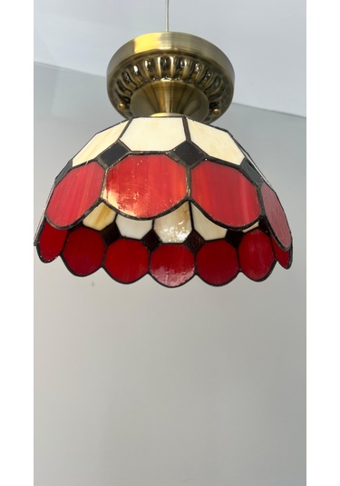 Yüceeller Tavan Vitray Eskitme Avize 30cm 12" Kırmızı