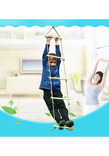 Ahşap Basamaklı İp Merdiven Halatlı Tırmanma Merdiveni Oyuncak