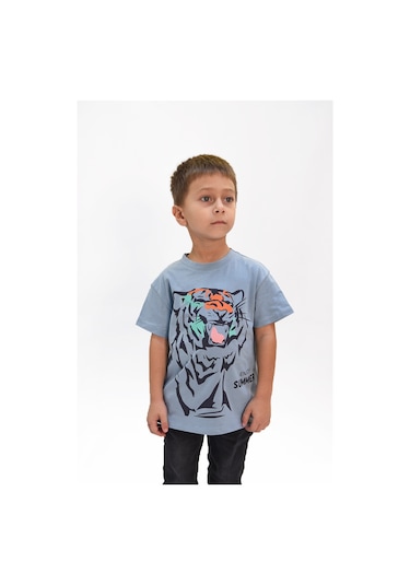 Luess Erkek Çocuk Kaplan Baskılı Tshirt-mavi Mavi