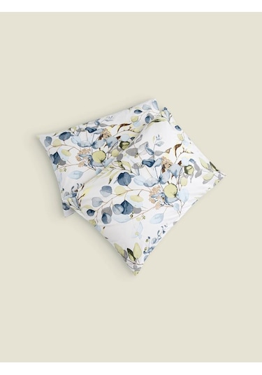 Yastık Kılıfı 2 Li Flora Percale Baskılı %100 Pamuk 50x70 Cm Beyaz