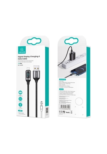 Usams Us-Sj543 Dijital Göstergeli,Çipli,Örgülü, 1.2M 2.4A Lightni