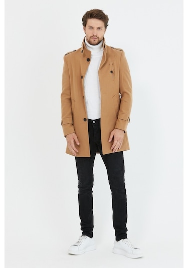 Erkek Vizyon Dar Kesim Dik Yaka Uzun Kaşe Kaban-Vizon