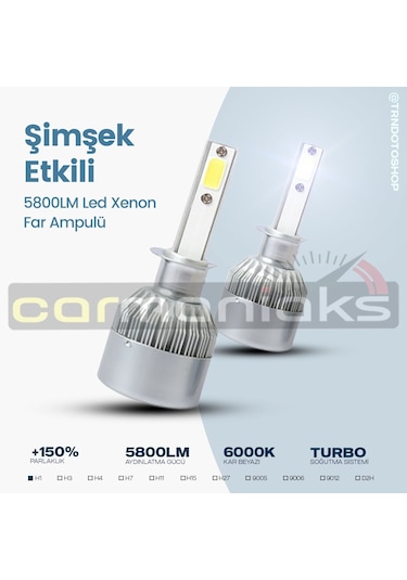 C6 Serisi Led Xenon Far Ampulü Şimşek Etkili 5800Lm Chip On Board 533060281